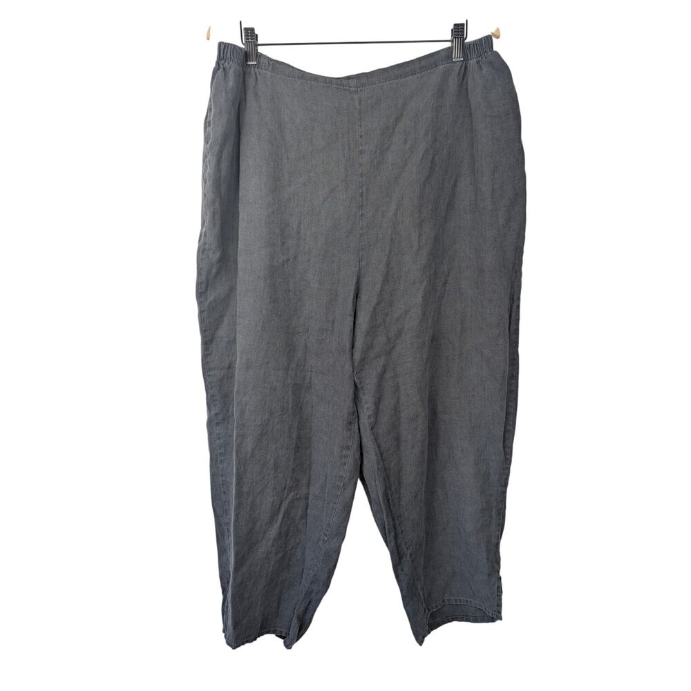 Flax Dark Grey Linen Lagenlook Baggy Tapered Leg High Rise Pull On Pant